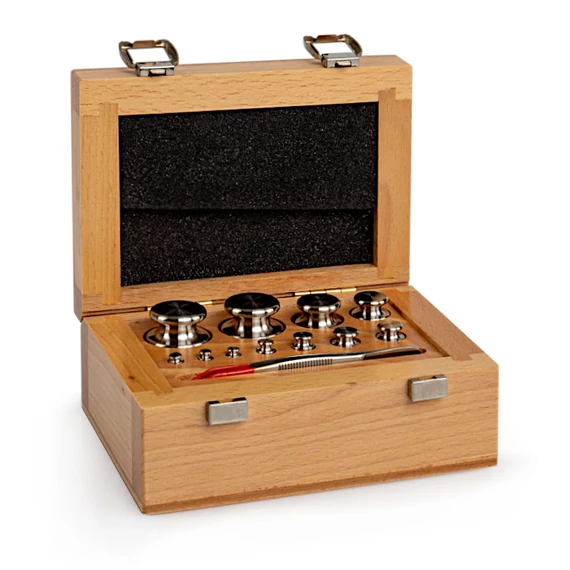 F2 Mass Standard - Knob Weights With Adjustment Chamber, Set (1 g - 100 g), Wooden Box