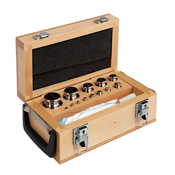 F2 Mass Standard - Knob Weights With Adjustment Chamber, Set (1 g - 2 kg), Wooden Box